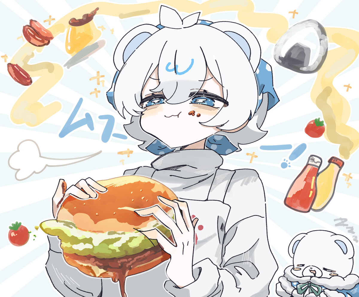 This is a pixiv picture whose title is 🍔🐻‍❄️.