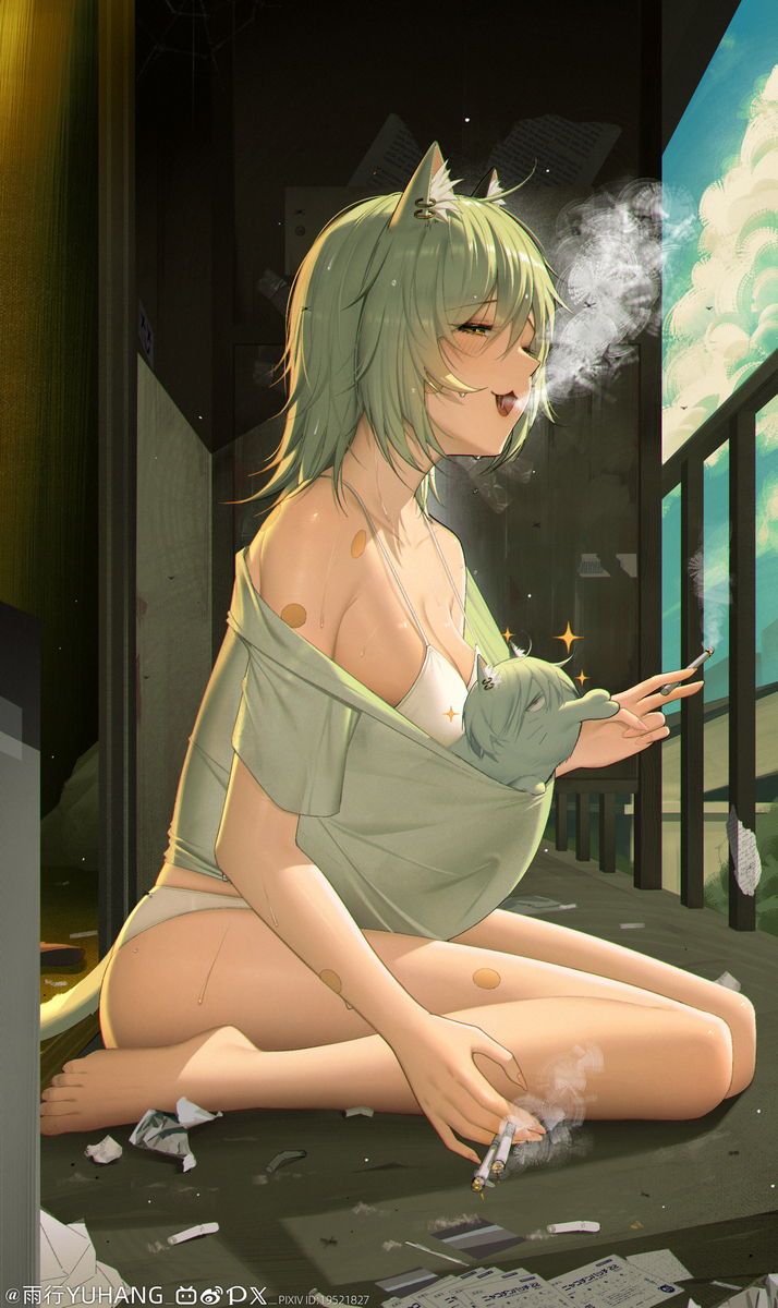 This is a pixiv picture whose title is ヤニねこ.