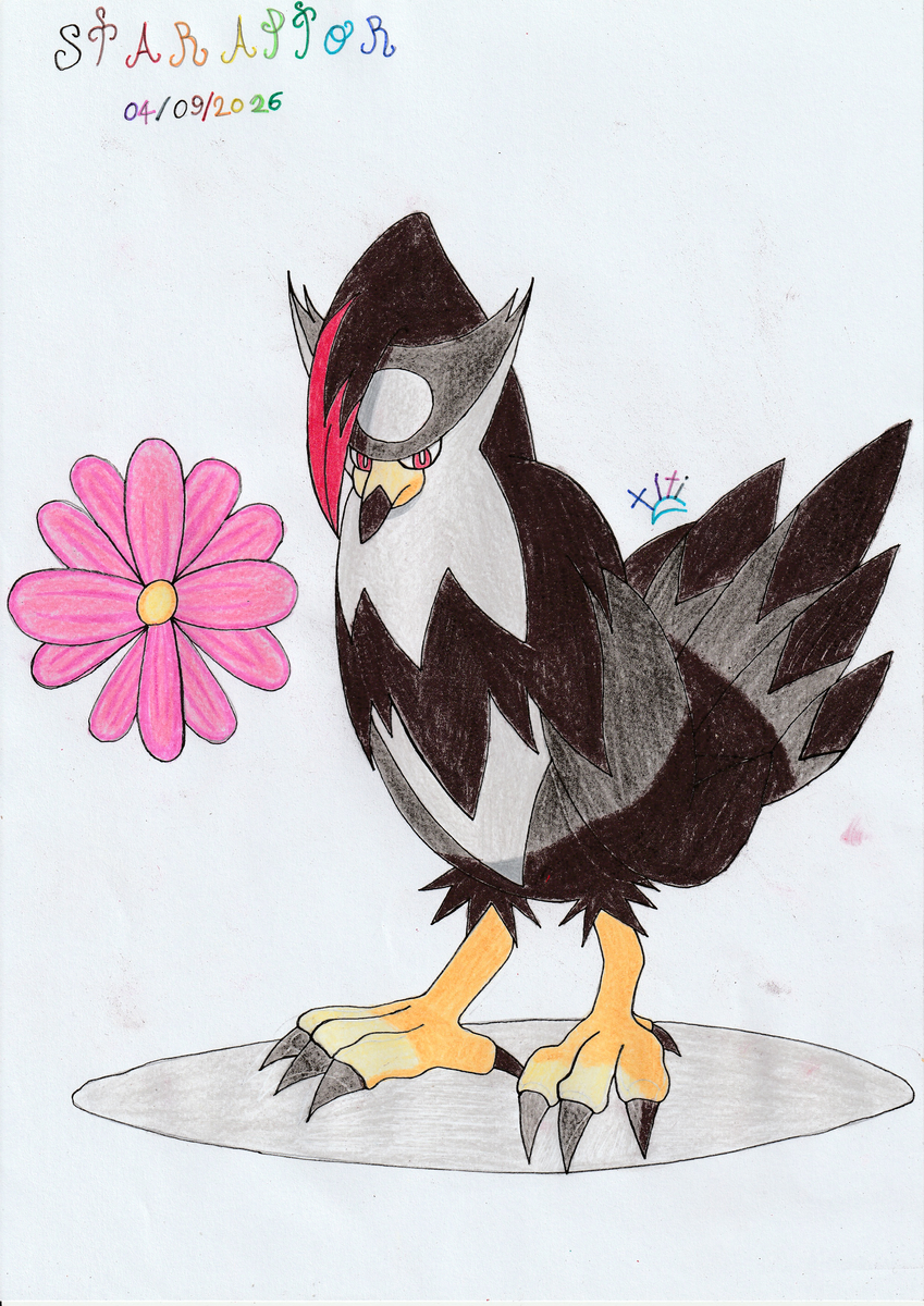 This is a pixiv picture whose title is Staraptor 🦅🐦🪶💨🌸✏️🎨✨💥🖤.