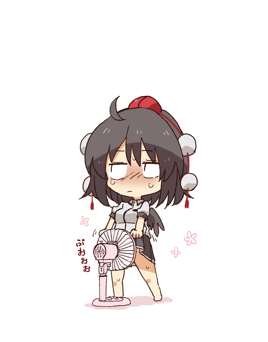 This is a pixiv picture whose title is 扇風機で涼む文ちゃん。.