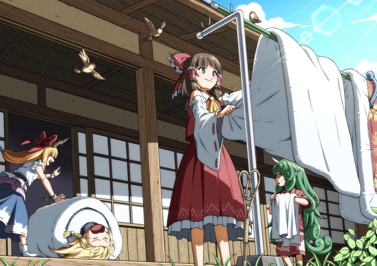 This is a pixiv picture whose title is 布団干し.