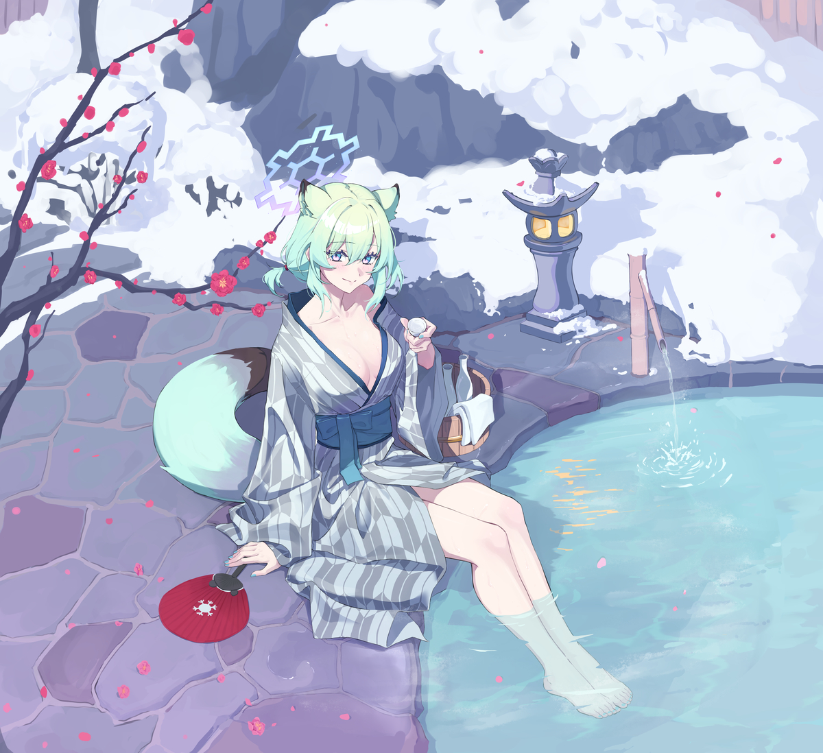 This is a pixiv picture whose title is 温泉时雨.
