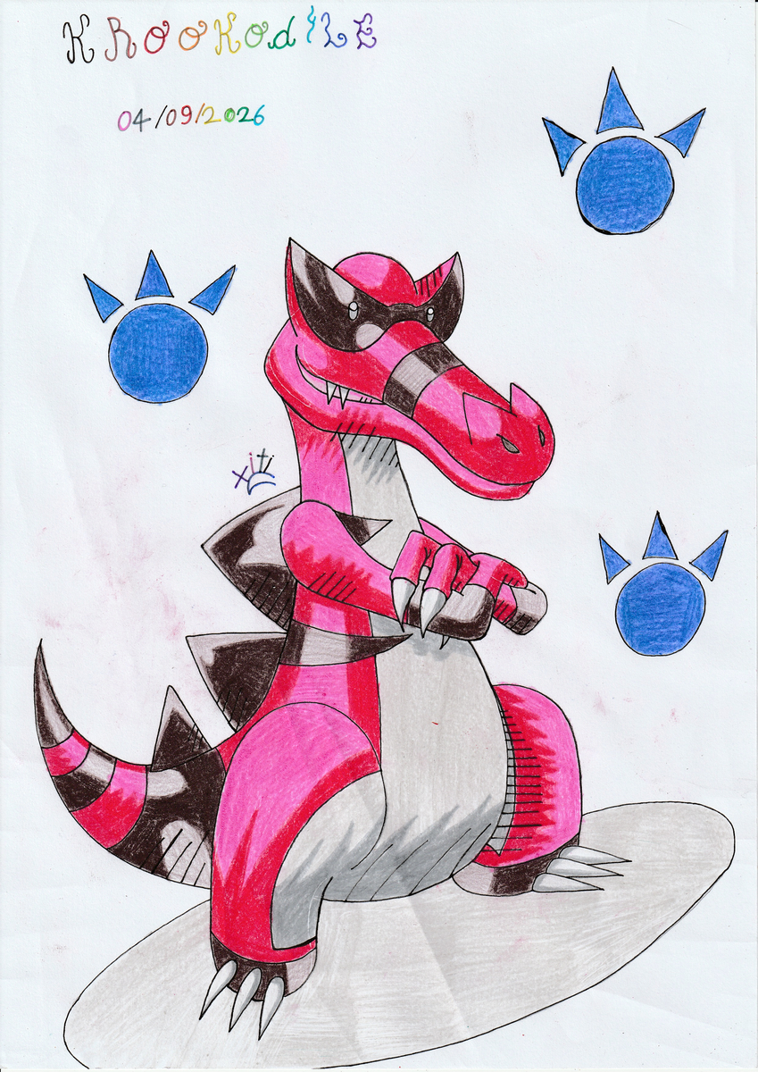 This is a pixiv picture whose title is Krookodile 🐊🕶️🏜️⏳🔵🔴✏️🎨💥🖤.