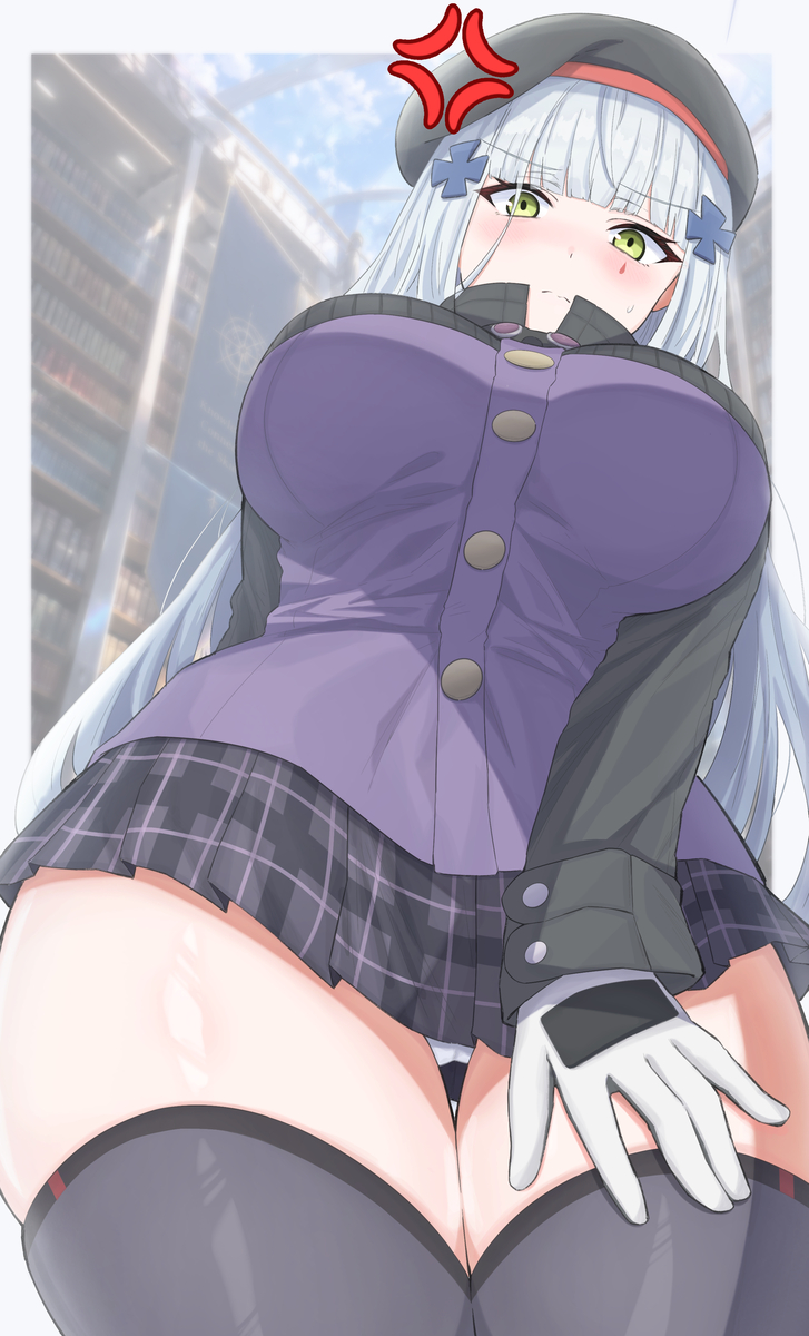 This is a pixiv picture whose title is 図書館内でのHK416クルカイ.