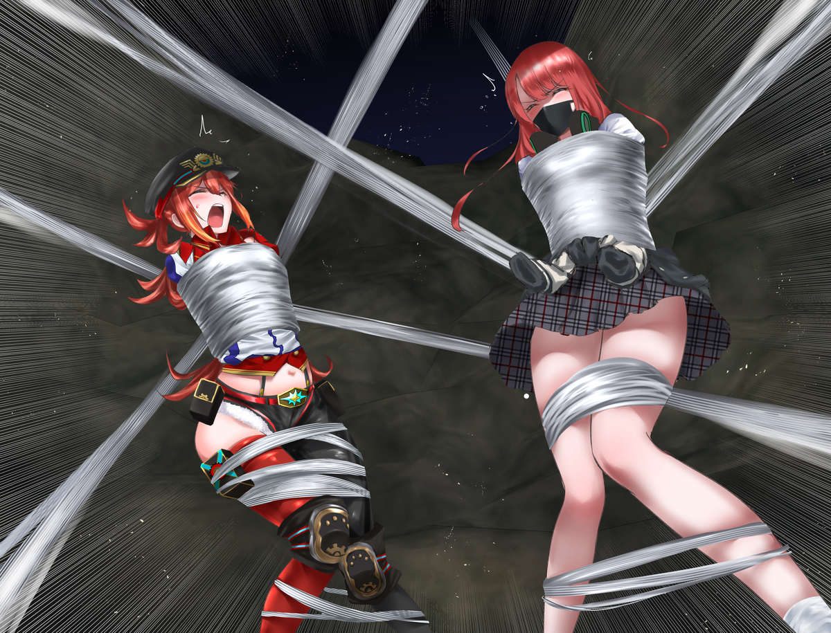 This is a pixiv picture whose title is ディナ＆春咲栄久 蜘蛛糸緊縛拘束.