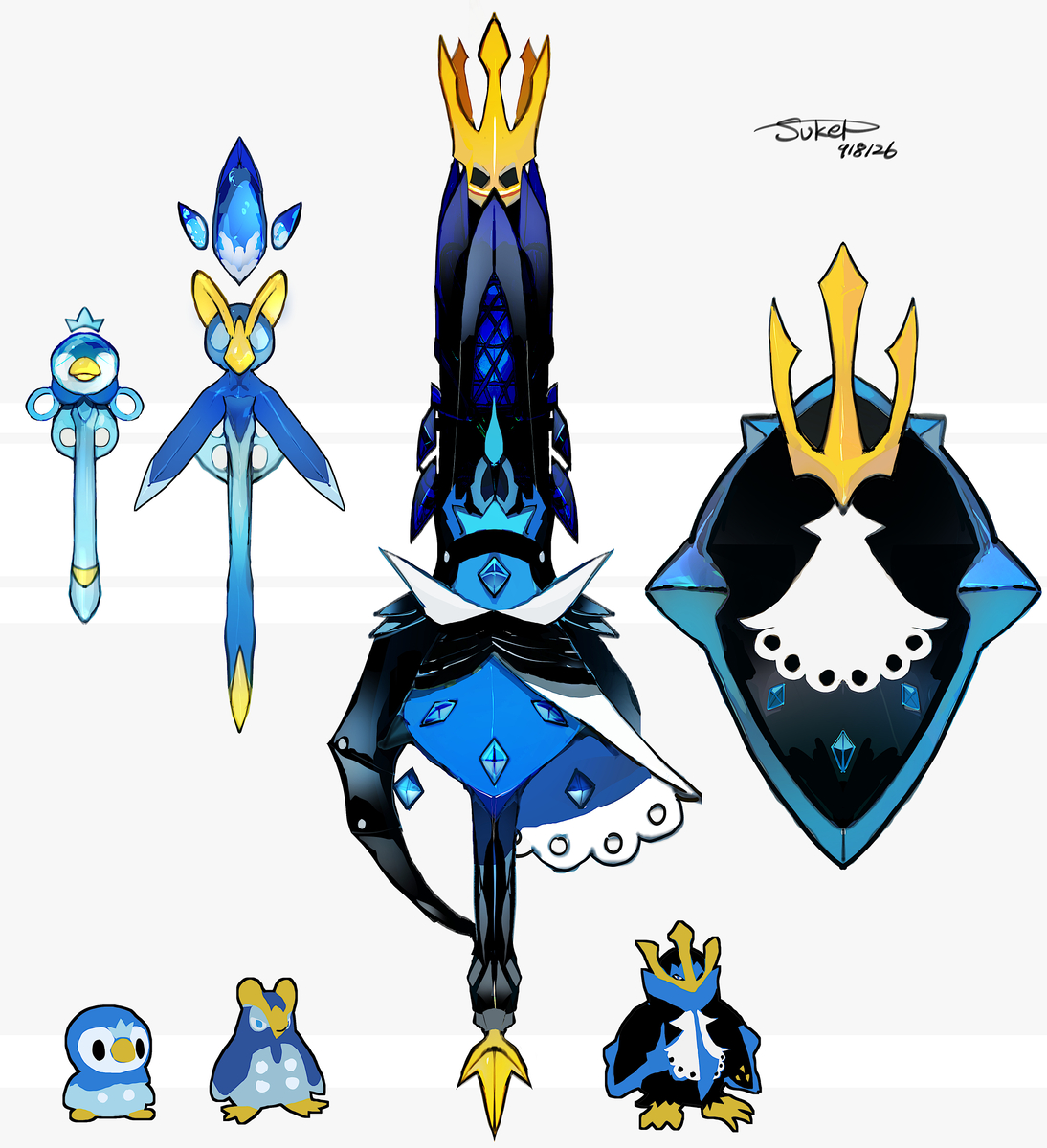 This is a pixiv picture whose title is ポッチャマ・ポッタイシ・エンペルトモチーフの武器（ポケモン）.