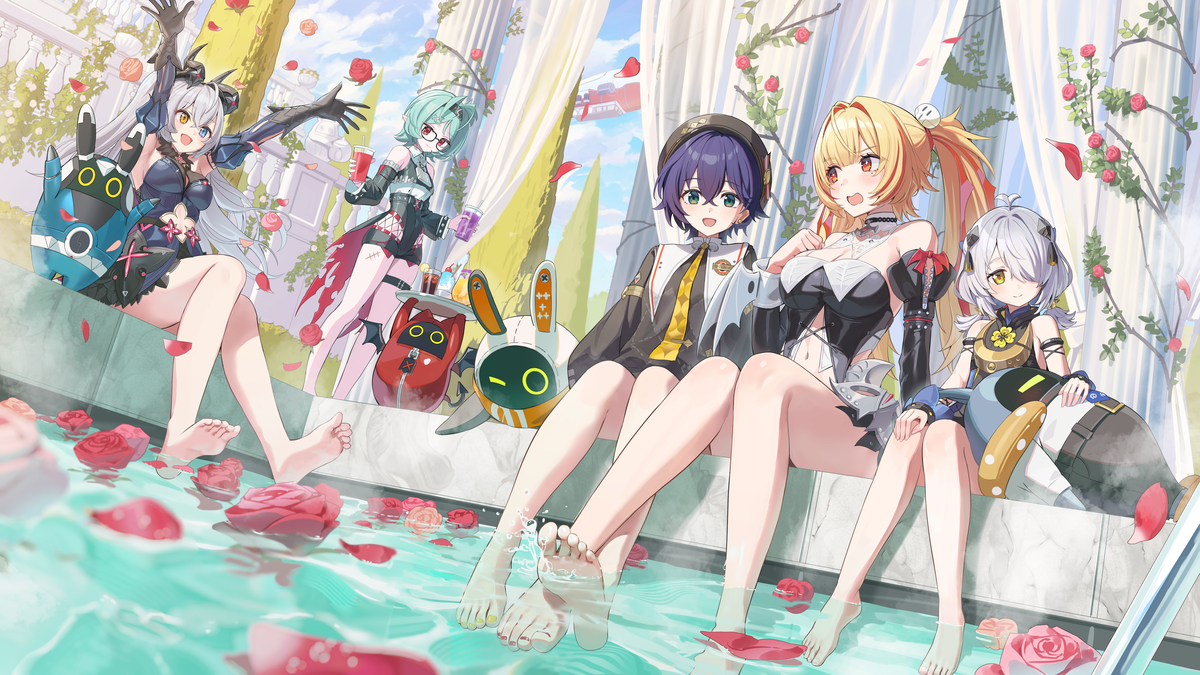This is a pixiv picture whose title is 休日は足湯でゆっくり♨️.