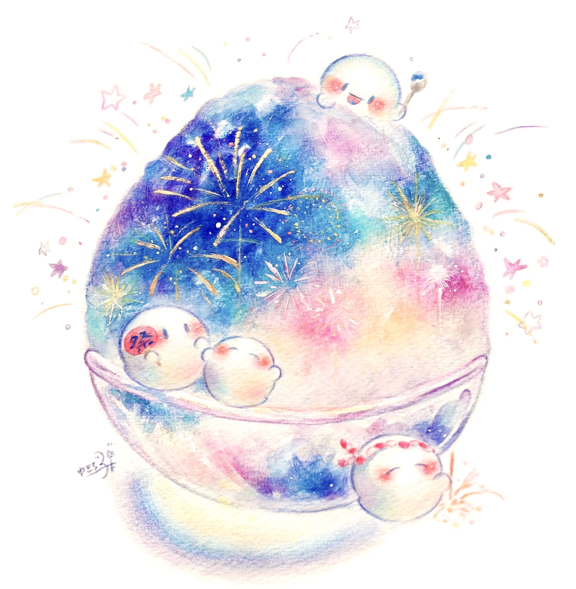 This is a pixiv picture whose title is ふわふわ氷に夜空のシロップをたっぷり.