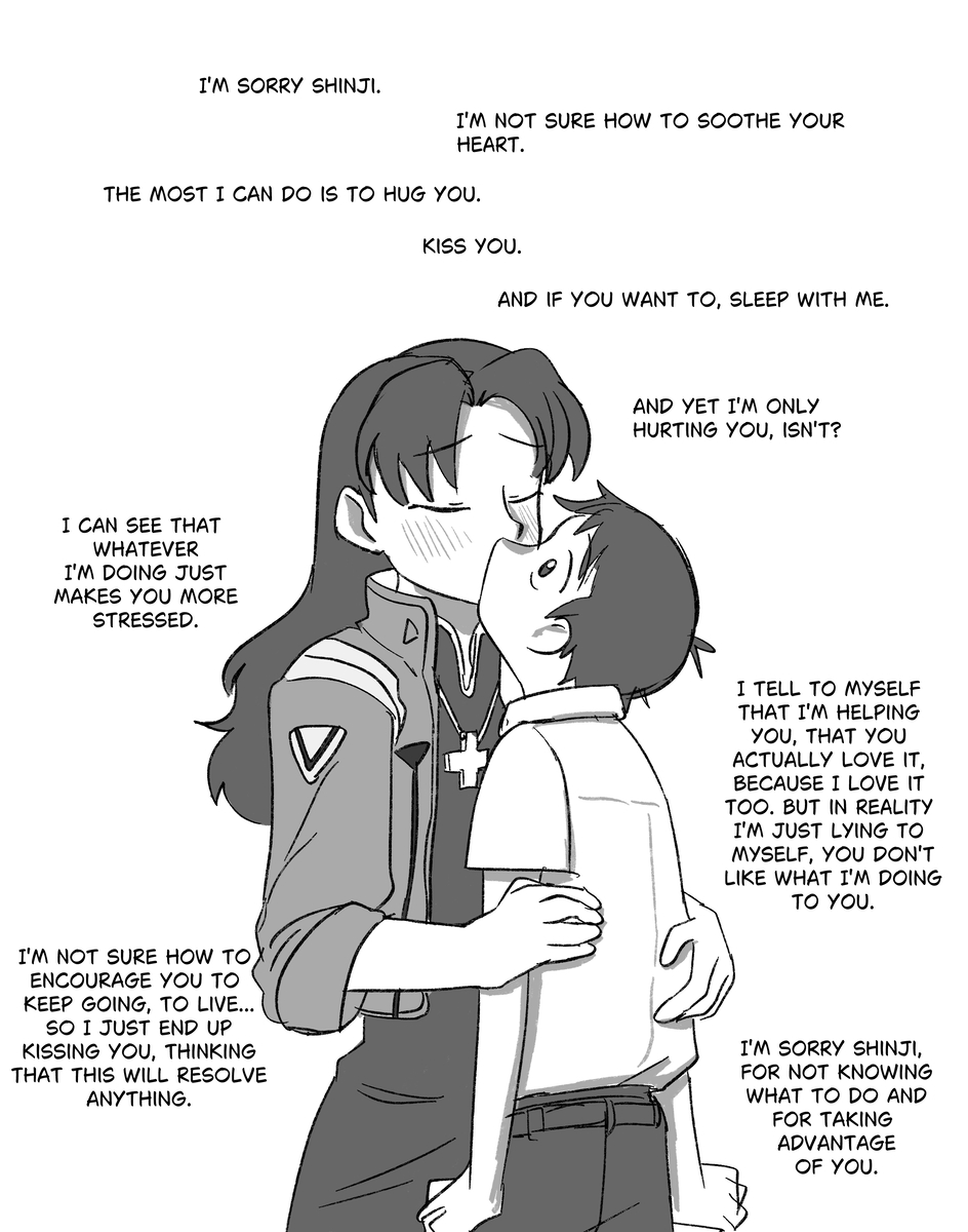 This is a pixiv picture whose title is Misato kisses Shinji.