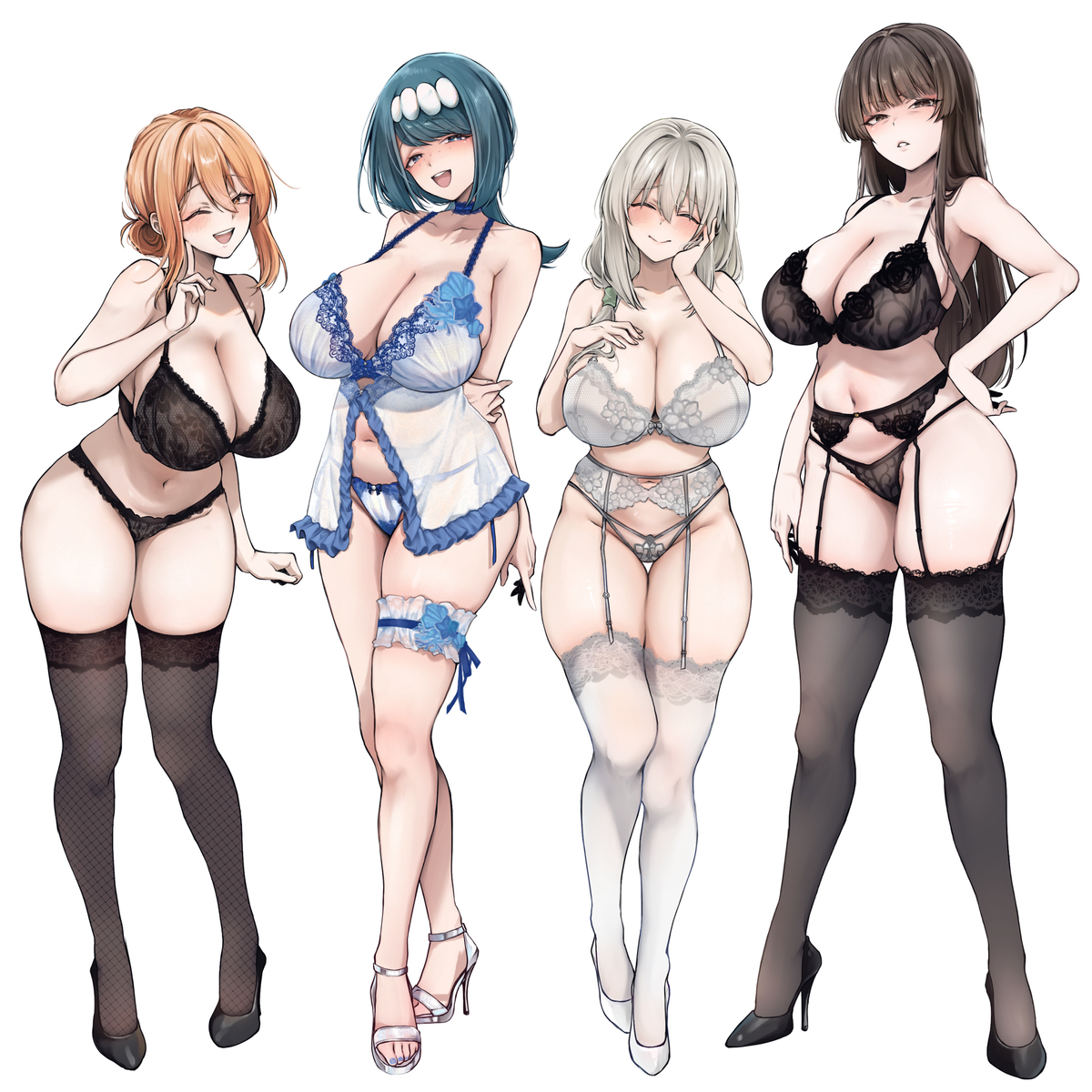 This is a pixiv picture whose title is 人妻四天王.