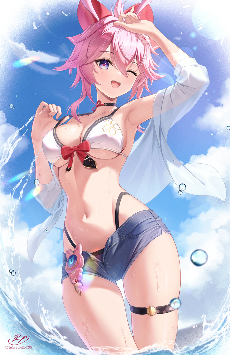 This is a pixiv picture whose title is 水着緋英.
