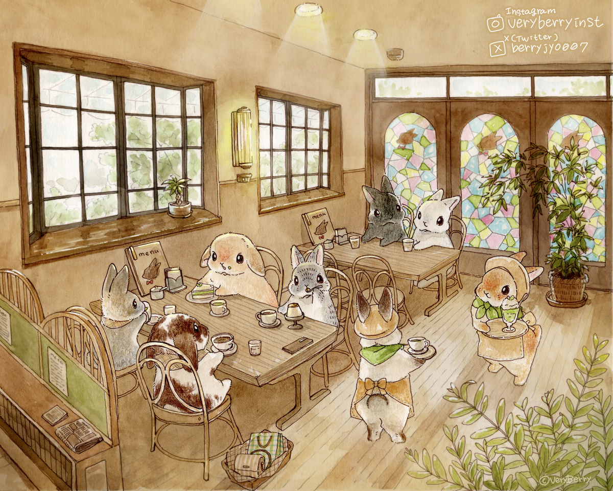 This is a pixiv picture whose title is 🐰うさぎさんの喫茶店☕️.
